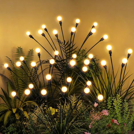 Lumières solaires de jardin, 20 LED Lampes de jardin Firefly Solaire Extérieur, Lumières solaires pour la décoration de la cour, du patio et de l'allée (Lot de 2,chaud) (1/5)