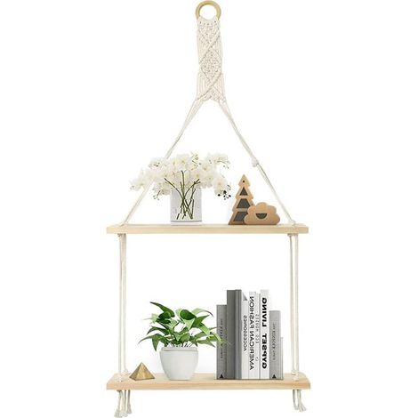 Etagère Murale Bois Boho Chic Macramé Salon Salle De Bains Chambre Douche Pépinière Décor-Fei Yu (1/5)