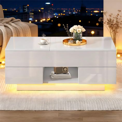Tavolino rialzabile con led e 2 cassetti, bianco, 100x45x43 cm (1/5)