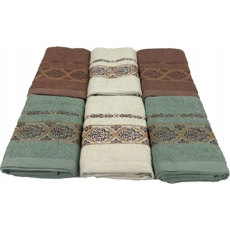 Juego de toallas Jacaria - estampado 2B menta, crudo, marrón 70x140cm 6 piezas (1/3)