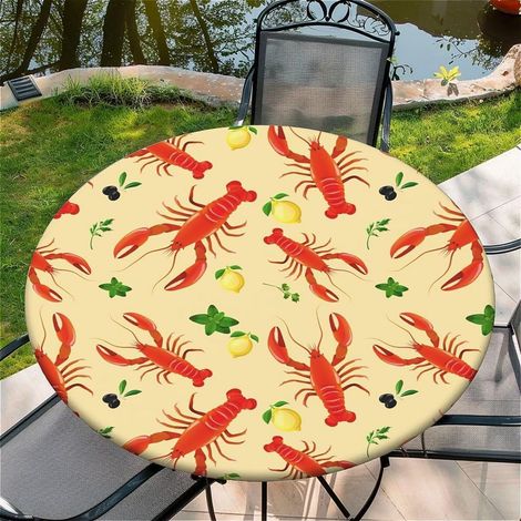 Runde Tischdecke mit Gummizug Ø 150cm - Zitronen-Hummer Muster, abwischbar