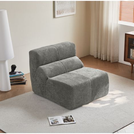 Sillón de Terciopelo, Espuma de Alta Densidad, Respaldo Ergonómico, Sin Montaje, Gris Claro (1/5)