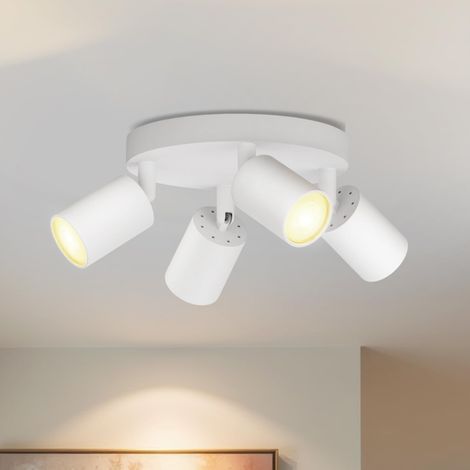 Plafonnier Spot LED GU10, Luminaires Intérieur Noir Blanc Round, Spots de Plafond 4 flammes, Métal Rampe (Sans Ampoule) (1/5)