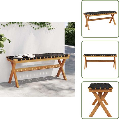 The Living Store Banc de jardin noir bois massif d'acacia et tissu - Banc De Jardin - Mobilier De Jardin - Banc Extérieur - Chaise De Jardin - Acacia Massif (1/5)