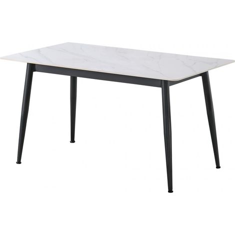 Table à manger rectangulaire coloris effet marbre blanc et pieds en métal Noir - Longueur 140 x Largeur 80 x Hauteur 75 cm (1/5)