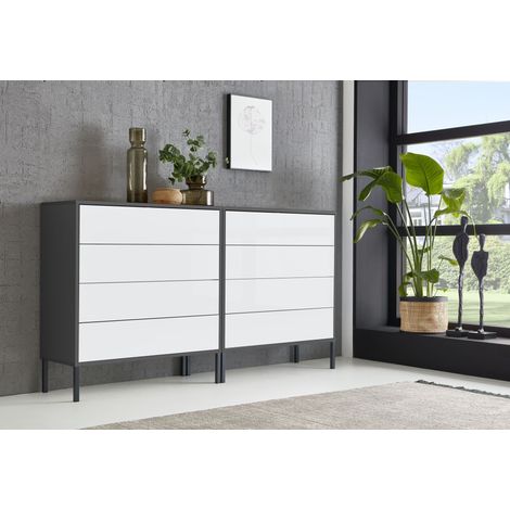 BMG Möbel Sideboard Mailand Set 1, grifflos, Metallfüße, Anthrazit/ Weiß (1/5)