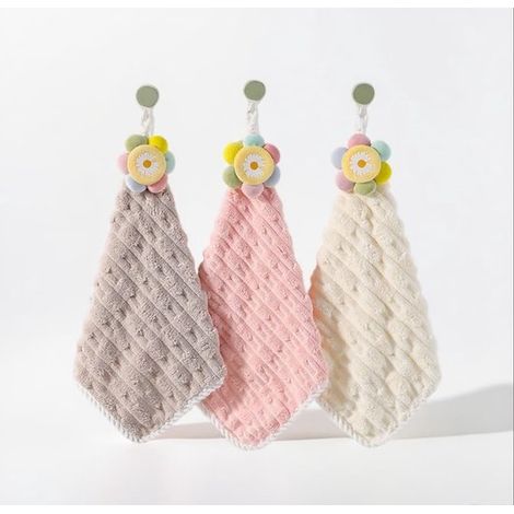 Set di 3 asciugamani assorbenti in pile di corallo, 35 x 35 cm, da appendere, per casa, cucina e bagno. (1/3)