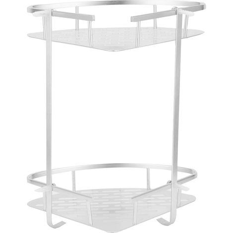 Étagère de douche d'angle à deux niveaux, étagère de douche murale en aluminium, adaptée aux toilettes, aux salles de shampoing, aux dortoirs et aux cuisines. (1/5)