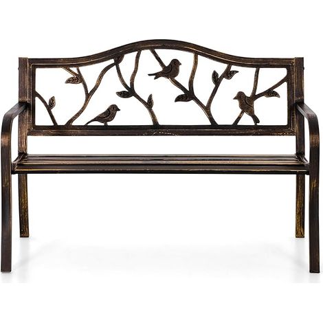 PHI VILLA Garden Bench Metal Steel Frame 2-3 Seater Outdoor Bench with Floral Cast Iron Backrest for Park, Garden and Patio Bronze