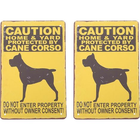 Lot de 2 panneaux d'avertissement pour chiens, style vintage, en métal peint, pour pelouse-30.00X20.00X0.20CM-Yellow (1/4)