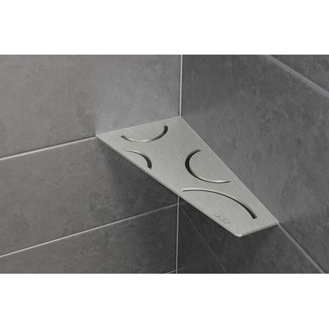 Étagère murale de douche Schluter en acier inoxydable brossé – Dimensions : 62 x 295 x 154 mm – Installation facile dans les joints de carrelage (1/5)