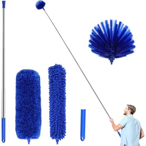 Kit de 5 plumeaux extensibles en microfibre : manche télescopique (15-110 pouces), nettoyage humide/sec pour ventilateurs de plafond et grilles d’aération (1/5)