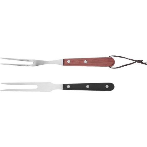 Lot de 2 fourchettes à griller : fourchettes à viande pour barbecue en acier inoxydable - manche long anti-brûlure - ustensiles de barbecue d'extérieur pour griller, rôtir et servir (1/3)