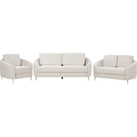 Conjunto de sala de estar 6 plazas 2 sofás 1 sillón tapizado de tela beige claro Trosa (1/5)
