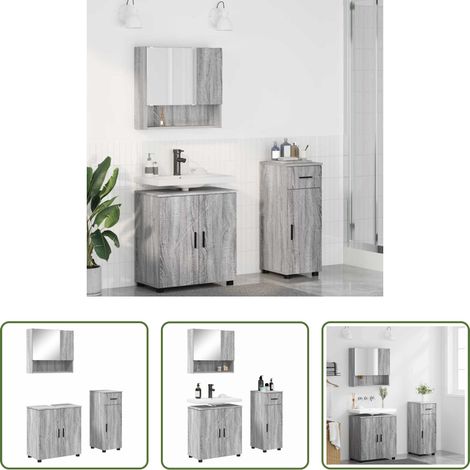 Badezimmer Einrichtung - Badezimmermöbel-Set 3 pcs Graues Sonoma Holzwerkstoff & Metall (1/5)