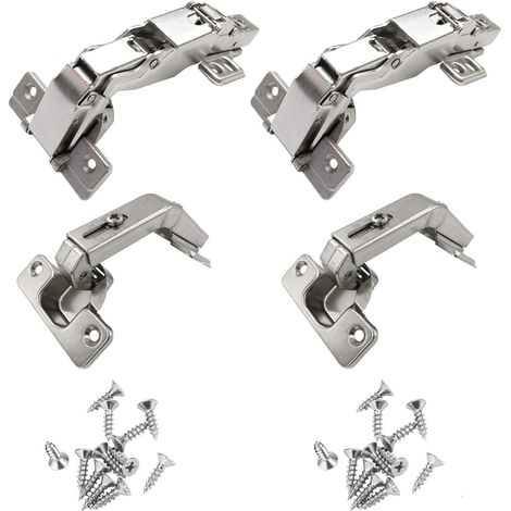 135 Degré Charnière de Porte Pliante d'Angle et 165 Degré Plein Recouvrante Charnieres avec Hydraulique Amortissement pour Placard Cuisine Armoire Meuble Portes à Angle Combiné Lot de 4