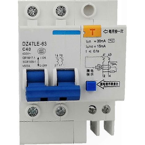 Disjoncteur différentiel 30mA 400V 2P Mini Interrupteur de Protection de Fuite à Terre pour Tableau Électrique, Montage sur Rail DIN, Sécurité Domestique Fiable (1/5)