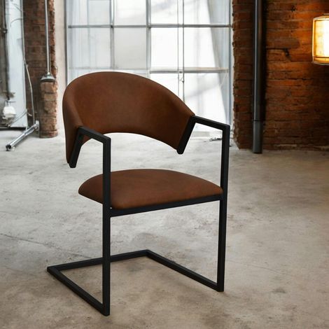 Chaise industrielle confort avec assise en microfibre chocolat (1/5)