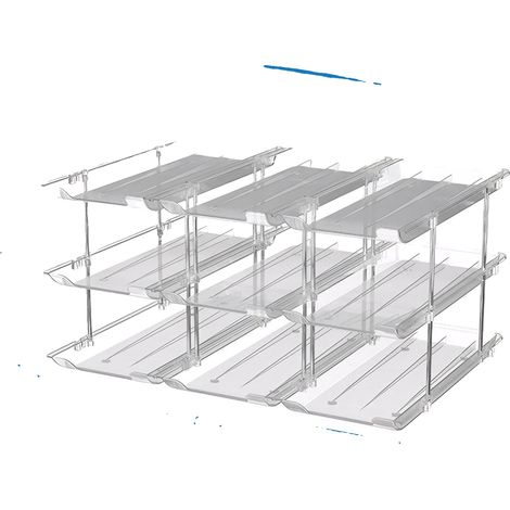 Organisateur de canettes, Mécanisme de glissement automatique, Design modulaire, Clair, 3 niveaux (1/2)