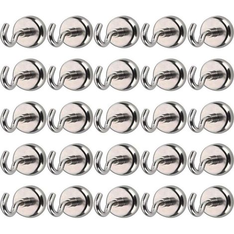 25 PCS Magnetic Hooks with Neodymium Magnets, Very Strong Hooks for Kitchen, Bathroom, Bedroom, Garage, Locker, Office, Refrigerator
