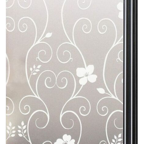 (45 x 200 cm, weiße Blumen) 2 Stück selbstklebende Sichtschutzfolie, statisch haftende Fensterfolie, blickdichte Fensterfolie, dekorative Fensterfolie, UV-Schutz