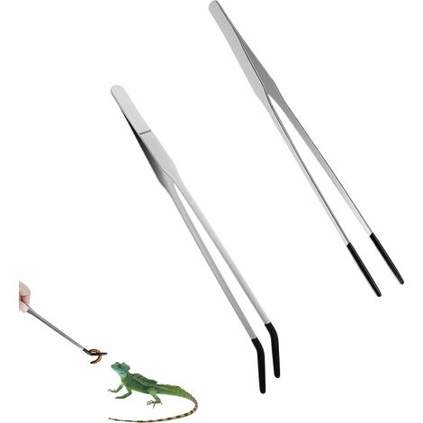 Lot de 2 Pinces pour Aquarium Longues Pinces en Acier Inoxydable avec Embout en Caoutchouc Pince Droite et Incurvée avec Pointe en Caoutchouc pour Le Nourrissage et Les Travaux Manuels (1/5)