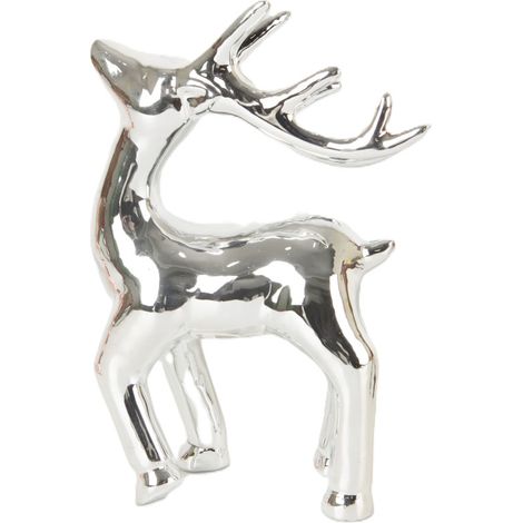TrendLine Deko Rentier Keramik 14 x 6,3 x 21 cm silber