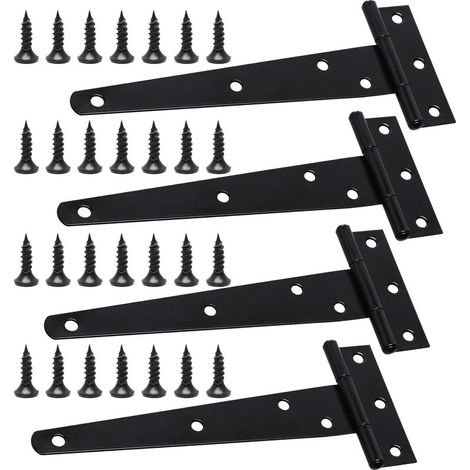 Lot de 4 charnières en T robustes avec vis de montage, 150 mm, galvanisées, pour portes de grange, portes en bois et fenêtres (1/5)