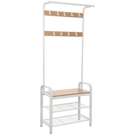 Porte-manteau mural en bois naturel avec 8 crochets - Style moderne rabattable - Pour entrée, salle de bain, manteaux, chapeaux, sacs (1/5)