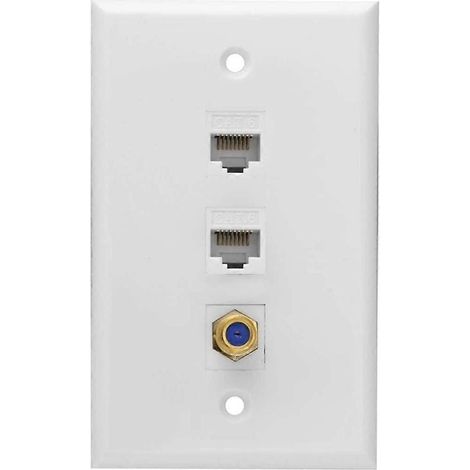 Plaque murale Ethernet coaxiale2 ports Cat6 RJ45 et 1 port connecteur de type Fblanche (1/5)