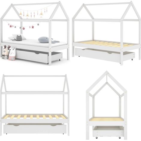 Estructura cama niños con cajón madera pino blanco 80x160 cm - Estructura de cama - Cama con cajón