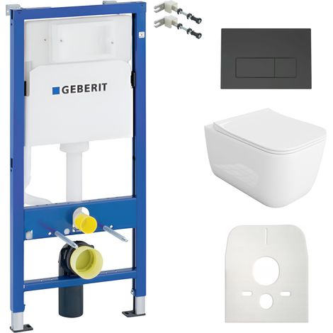 GEBERIT WC Set mit Vorwandelement, Wand-WC und Spülknopf (1/5)