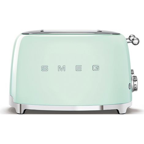 Smeg – Grille-pain 4 tranches 2000W – Design rétro vert d'eau – 6 niveaux de brunissage – Tiroir ramasse-miettes amovible