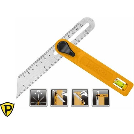 Falsa Squadra con Livella base ABS e lama Inox Metrica INGCO+ vite di serraggio 150 mm