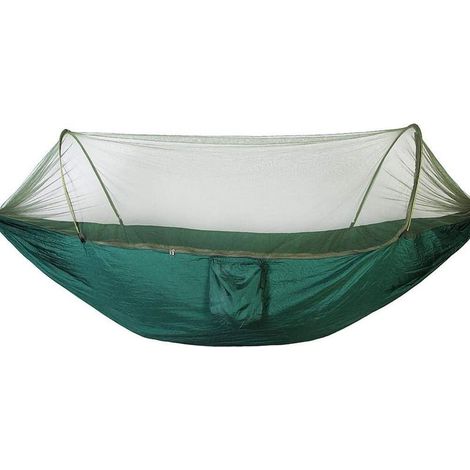 Lit Simple et Double de Camping hamac portatif de Voyage de hamac de Parachute portatif en Nylon avec moustiquaire pour la randonnée, Le Voyage, la randonnée, la Plage, la Cour(Vert foncé) (1/5)