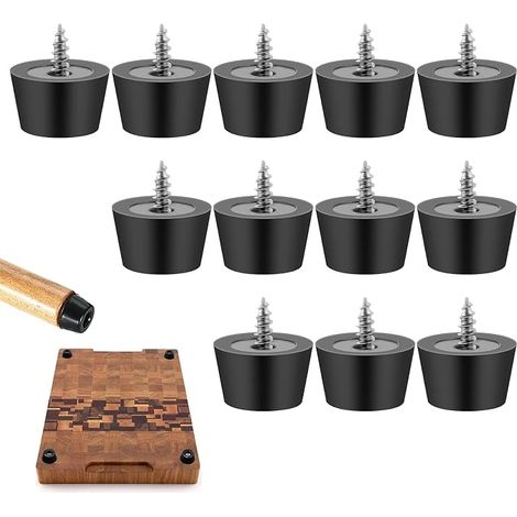 12 Pieds et Caoutchouc à Visser Lot, Pieds de Meuble Plastique Antidérapants Noir, Hauteur 13 mm, pour Canapé, 12 Vis Incluses (1/5)
