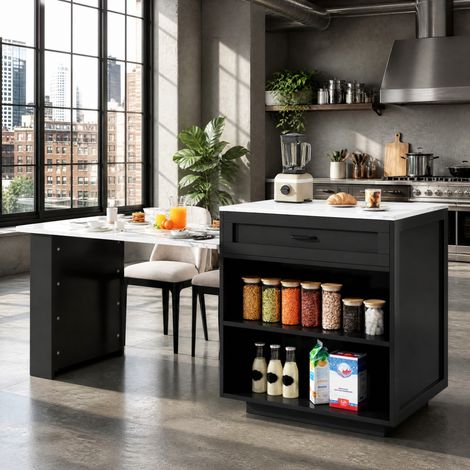 Meuble de cuisine extensible avec rangement 98-204 x 70 x 93,5 cm noir HAVRYA (1/5)