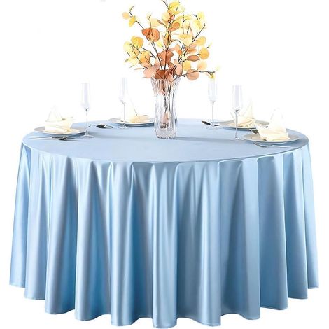 Nappe ronde en satin 220 cm Bleu, lisse et brillante, réutilisable