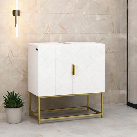 Meuble de salle de bain alb en mDF oțel 60 x 30 x 65 cm (1/5)