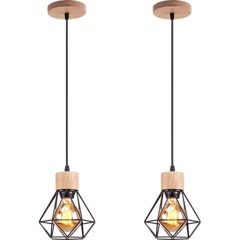 Plafones Retro Lámparas De Colgar Vintage Negro Plafones De Interior Moderna Para Interiores Lámparas De Colgar De Madera De Metal (2PCS)