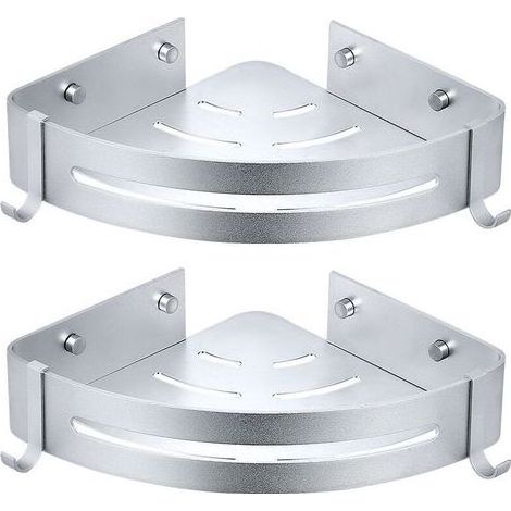 2 Pieces Corner Shower Shelf, No Drilling Bathroom Shelf Shower Storage Basket Aluminum Wall Mounted Adhesive Shower Caddy Organizer for Shampoo (Triangle) (1/4)