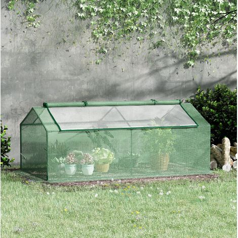 CHICFURN Mini invernadero de jardín 180x90x70 cm metal verde con 2 ventanas y protección UV (1/5)