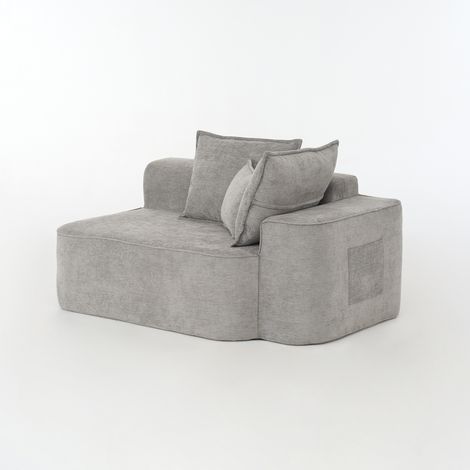 FurnitureR Canapé 2 places tissu chenille canapé salon confortable sans montage canapé moderne avec coussins et poche latérale, Gris (1/5)