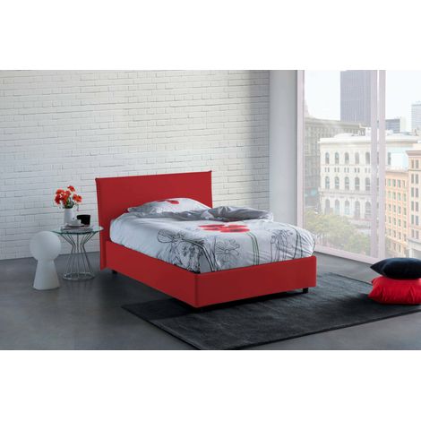 Talamo Italia Lit carré et demi Chicca, Lit conteneur avec revêtement en tissu, 100% Made in Italy, Ouverture frontale, avec matelas 120x200 cm inclus, Rouge, avec emballage renforcé (1/5)