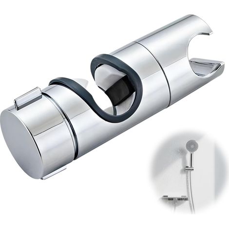 Support Douchette Réglable pour Barre 18 à 25 mm, Support Pommeau de Douche Coulissant Chromé en ABS, Fixation Murale Sans Démontage, Remplacement Universel Salle de Bain Durable (1/4)