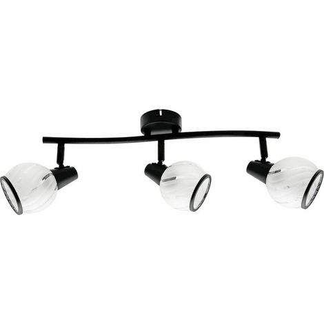 Plafonnier barre noire 3 globes verre Megan E14 Reality (1/3)