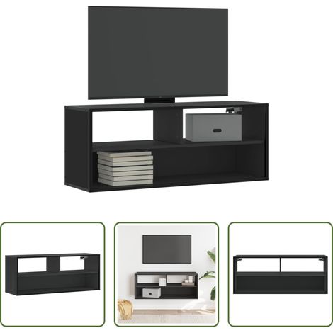 Meuble tv industriel - Meuble TV noir 100x31x39,5 cm bois d'ingénierie et métal (1/5)