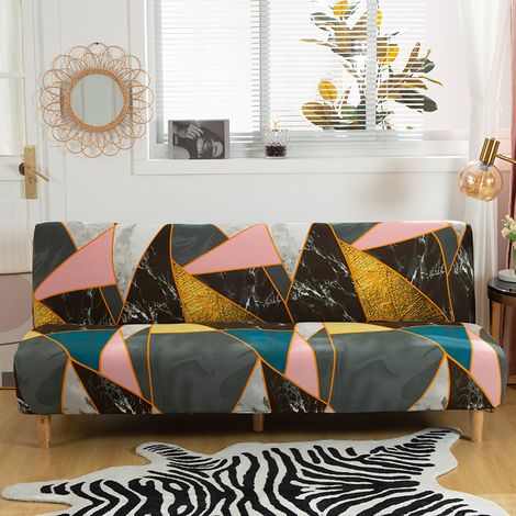 Housse de Canapé sans Accoudoir Extensible,Couverture de Canapé sans Bras Universel Tout Couvert Canapé Pliant Protecteur,Facile à Installer et Nettoyer,Housse de Clic Clac 3 Places,marbre