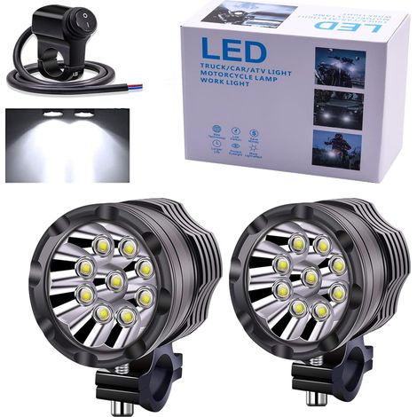 90W Phare Moto Feux Additionnels LED,Phares Avant Supplémentaires pour Moto 12V/24V Anti Brouillard Projecteur Spot pour Truck Motos Quad Scooter Avec 22mm Interrupteurs (2) (1/5)