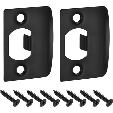 2Pcs Pièce de Rechange pour Plaque de Serrure, 57mm x 45mm Plaque de Frappe de Verrou de Pêne Dormant en Acier Inoxydable pour Renforcer le Cadre de Porte, Noir (1/5)